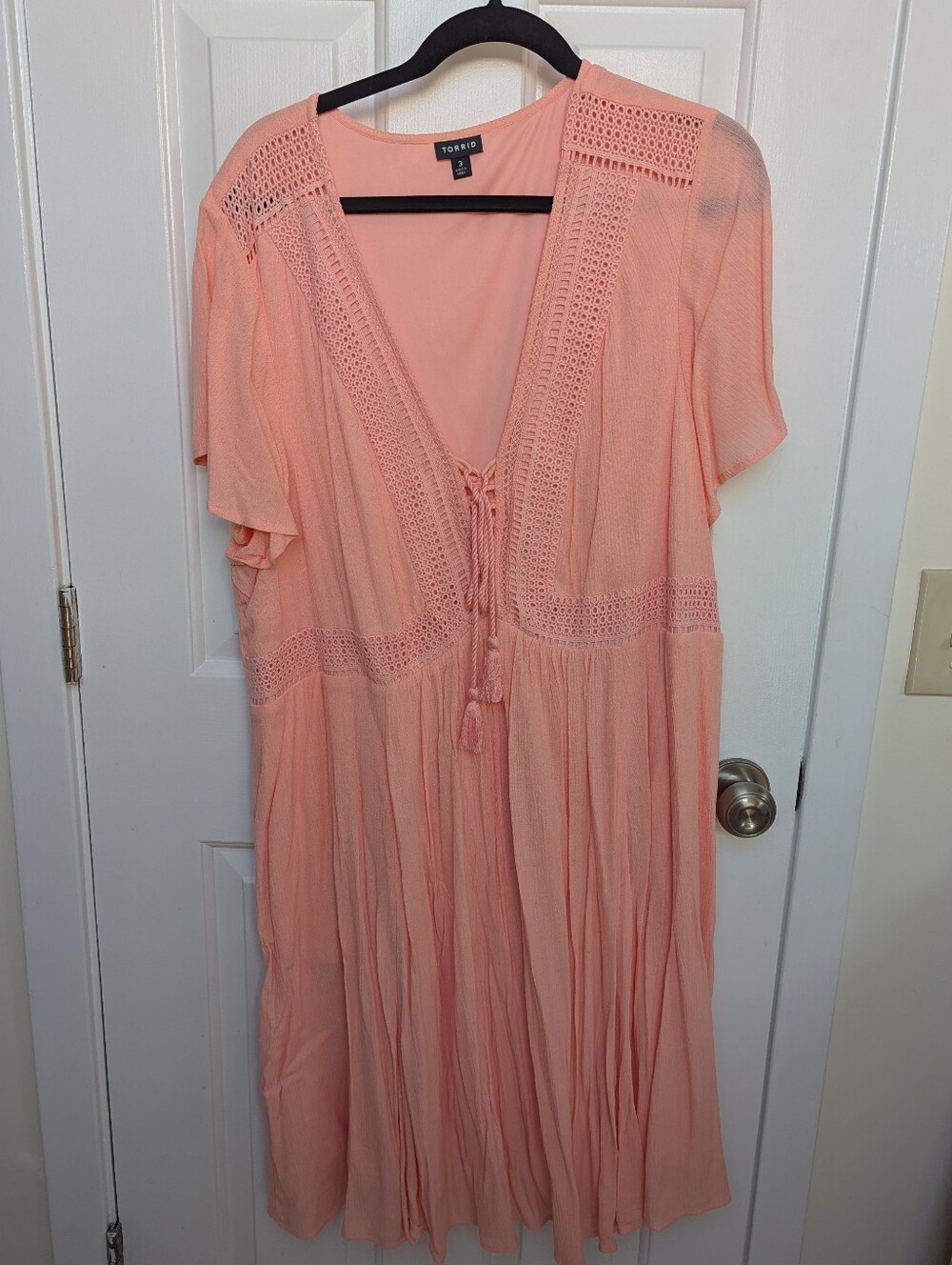 Torrid Blush Pink V-Neck Dress with Crochet Tie - Size 3